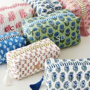 Large Cotton Quilted Block Printed Wash Bag | Ideal Gift | Handmade | Toiletry Bag | Cosmetic Bag Block Print Travel Accessory Holiday