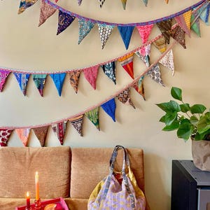 Recycled Sari Bunting - Colorful Flags - Handmade Garden Garland - Sari Material Wedding Bunting - Saree Fabric Garlands - Home Décor
