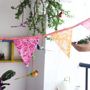 Floral Fabric Bunting Banner: Handmade Indian Block Print Garland