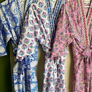 Cotton Kimono Robe,Block Floral Printed Robes,Kimono For Women,Night Wear Dress,Bridesmaid Gift,Bride Robe,Bathrobe Kimono,Beach Coverup