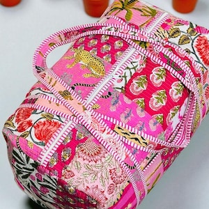 Large Cotton Patches Duffle Bags Blockprint Quilted Fabric Weekender Bags For Women Holiday Gifts Handmade Colorful Travel Overnight Bags