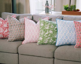 Capa de almofada de algodão com estampa indiana em bloco, decoração boho para casa, almofadas de algodão, almofadas de cama de algodão boho floral, fronhas de fazenda