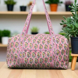Large Quilted Weekender Duffel Bag,Handmade Quilted Fabric Duffle Bag Block Printed Overnight Bags Travel bag Hand Luggage Bags for Women