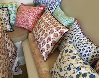Hand Block Print Pillow Cover: Floral Cotton Boho Cushion