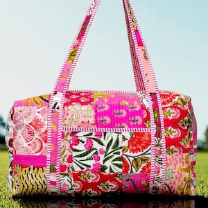 Large Cotton Patches Duffle Bags Blockprint Quilted Fabric Weekender Bags For Women Holiday Gifts Handmade Colorful Travel Overnight Bags