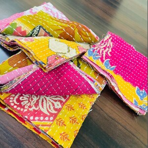 Boho Kantha quilt scraps, Pre Cut Kantha Square Fabric Bohemian Charm Pack, Kantha Fabric Fat Quarter Bundle For Quilting patchwork supplies