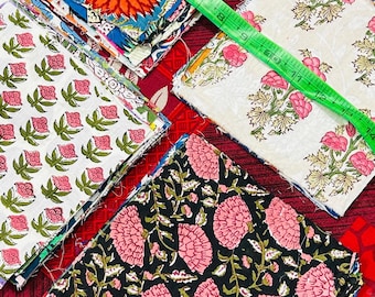 Lote de tela de algodón con estampado de bloques indios (cuarto gordo): Retales para acolchado