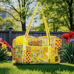 Vintage Cotton Overnight Bag, Print Floral Quilted Shoulder Travel Bag, Boho Beach DuffleBag, Custom Weekender Bag, Groomsmen Gift, Tote Bag