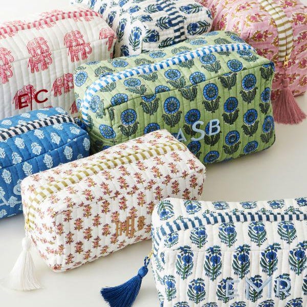 Large Cotton Quilted Block Printed Wash Bag | Ideal Gift | Handmade | Toiletry Bag | Cosmetic Bag Block Print Travel Accessory Holiday