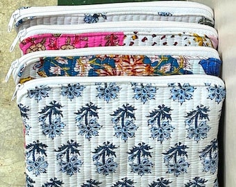 Large Cotton Quilted Cosmetic Pouch – Handmade Makeup Bag, Travel Toiletry Organizer Floral Makeup Bag, Storage Case Travel Essentials Case