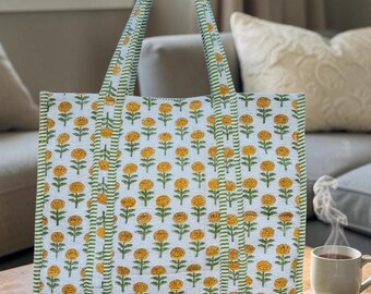 Embroidered Bridesmaid Tote Bag Quilted Personalized, Block Print Bridal Gift, Beach Bag, Monogramed Floral Casual Boho Pool Tote Bag