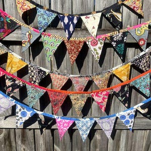 Recycled Sari Fabric Bunting: Colorful Indian Garland, Floral Print
