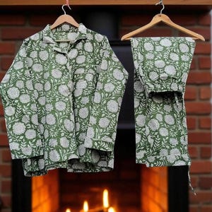 Cotton Pajama Set: Indian Block Print Night Wear