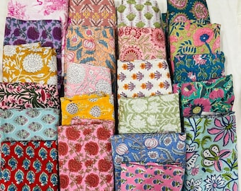 Retales de tela de algodón con estampado de bloques indios: paquete de manualidades de patchwork