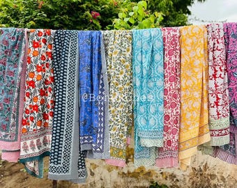 Katoenen sarongsjaal met blokprint Groothandel sarong strand sarong Indiase sjaal zomerpareo dames grote sarong bloemen strandkleed