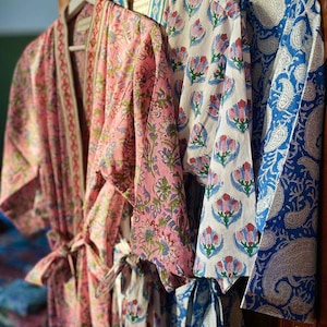 Cotton Kimono Robe,Block Floral Printed Robes,Kimono For Women,Night Wear Dress,Bridesmaid Gift,Bride Robe,Bathrobe Kimono,Beach Coverup