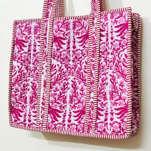 Bolsa de viaje grande de algodón con estampado floral en bloques