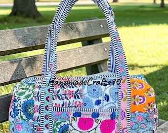 Large Cotton Patches Duffle Bags Blockprint Quilted Fabric Weekender Bags For Women Holiday Gifts Handmade Colorful Travel Overnight Bags