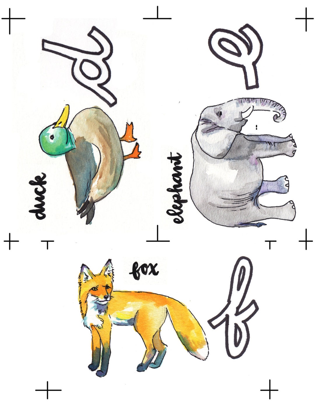 Animal Handwriting Practice Cards cursive Watercolor Etsy