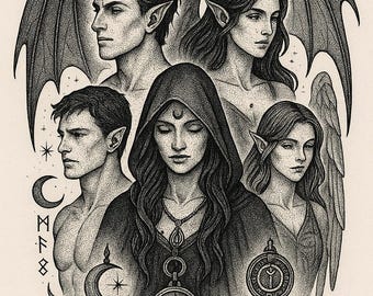 Dark Fantasy Tattoo Flash – Night Court Inspired Printable Set printable tattoo,acotar inspired,dotwork tattoo,fantasy tattoo,night court.