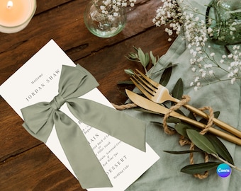 Minimalist Wedding Menu Template, Modern Printable Menu Card (DIY Canva)