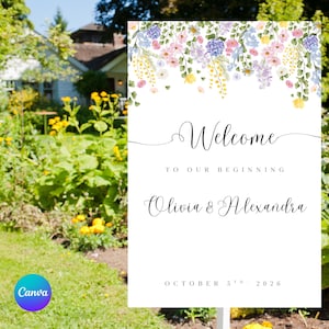 Spring Flowers Wedding Welcome Sign: Boho Wildflower Theme (Digital Download, A1 Template)