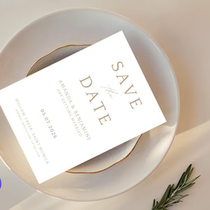 Minimalist Save the Date Invitation: Elegant Wedding Announcement (Canva Template, 5x7 in, Digital Download