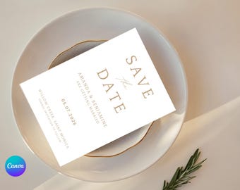 Minimalist Save the Date Invitation: Elegant Wedding Announcement (Canva Template, 5x7 in, Digital Download