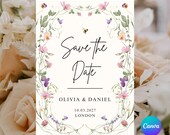 Spring Wildflower Save the Date Template: DIY Wedding Invite (5x7 in, Digital Download, Canva Edit)