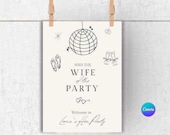 Disco Ball Hen Party Welcome Sign: 'Wife of the Party' A1 Template (Digital Download)