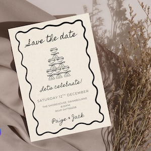 Whimsical Champagne Tower Save The Date - Editable Canva Template for Your Modern Whimsical Wedding! Instant Download, Invitation Template.