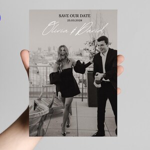 Modern Save our date custom photo card, printable minimalist save the date wedding invitation, simple editable template, instant download