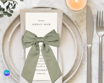 Personalized Wedding Menu Template: Elegant Ribbon Detail (Digital Download)