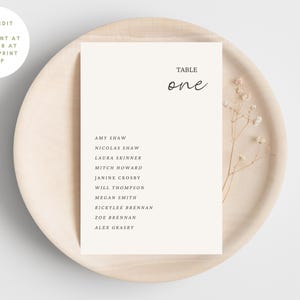 Elegant Wedding Table Numbers with Names: Minimalist DIY Template (4x6 Digital Download)
