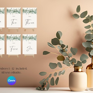 Rustic Eucalyptus Wedding Table Numbers: Greenery Template (A6 Digital Download)