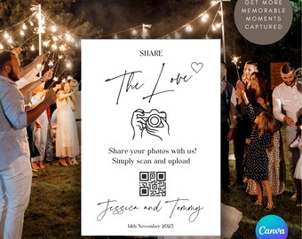 Wedding QR Code Sign Template: Share the Love Canva (A5 Digital Download)