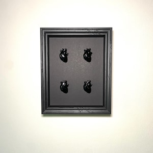 Four: Anatomical Heart Wall Decor, Ceramic Look, Black, Handmade