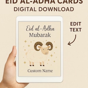 Publicidad: Tarjetas de Eid al-Adha personalizadas en formato PDF: ¡perfectas para saludos digitales!
