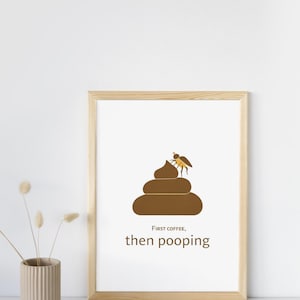 Funny Coffee Bathroom Pooping Poster – Digital Download Wall Art, Quirky Toilet Humor Print, Instant Download Fits IKEA Frame