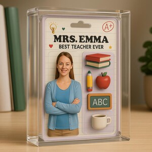 Bloc acrylique personnalisé pour professeur, cadeau personnalisé avec mini figurine, décoration de salle de classe pour éducateurs, cadeau de remerciement de fin d'année de la part d'un étudiant ou d'une classe