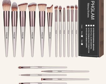 18 Piece Champagne Gold Professional Makeup Brush Set: Face, Eye & Lip