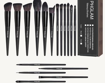 18 Piece Makeup Brush Set, Soft Dense Bristles, Wooden Handle, Aluminum Ferrule
