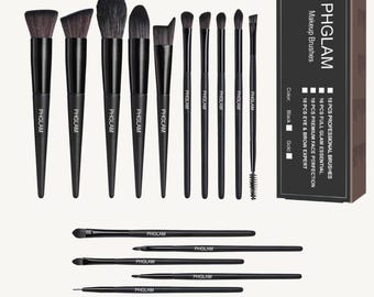 16-Piece Makeup Brush Set: Black Wooden Handle, Soft Bristles