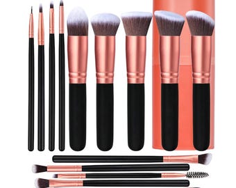 14 Pcs Rose Gold synthetic Brush set with case, wooden handle