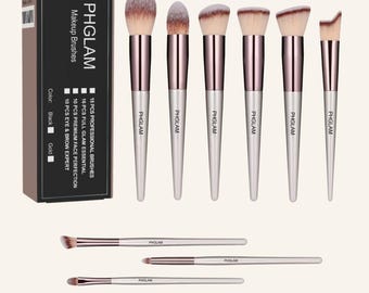 10-Piece Champagne Gold Makeup Brush Set - Professional Quality