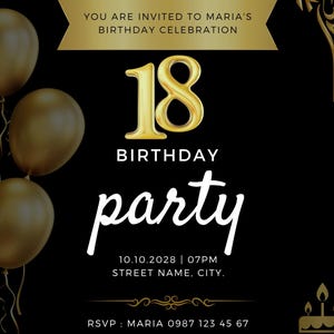 Modèle d'invitation d'anniversaire 18e anniversaire