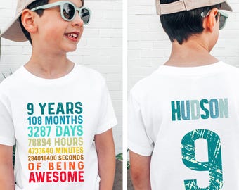 9 Years of Being Awesome Shirt – Boys 9th Birthday Shirt, Birthday Boy Outfit, Ninth Birthday Tee, Kids Birthday Shirt, Custom Gift