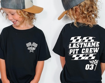 Personalized Pit Crew Shirt, Matching Family Racing Birthday Shirts, Kids Race Car Party Tee, Custom Checkered Flag Race Team Shirt