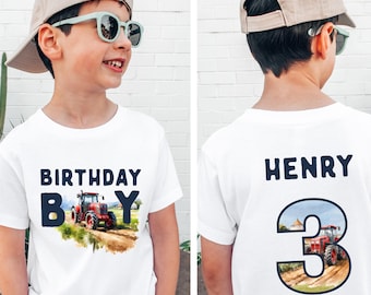 Personalized Tractor Birthday Shirt for Toddlers | Custom Name Farm Tractor Tee | Boy Birthday Outfit | Kids Farm Birthday Shirt