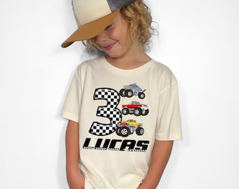 Custom Race Car Birthday Shirt, Personalized Monster Truck Shirt, Boys Birthday Outfit, Toddler Racing Tee, Name Age Shirt